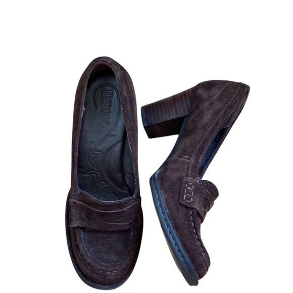Born Womens Brown Suede Chunky High Heel‎ Round Toe Size 6 Comfort Classic - Picture 1 of 10